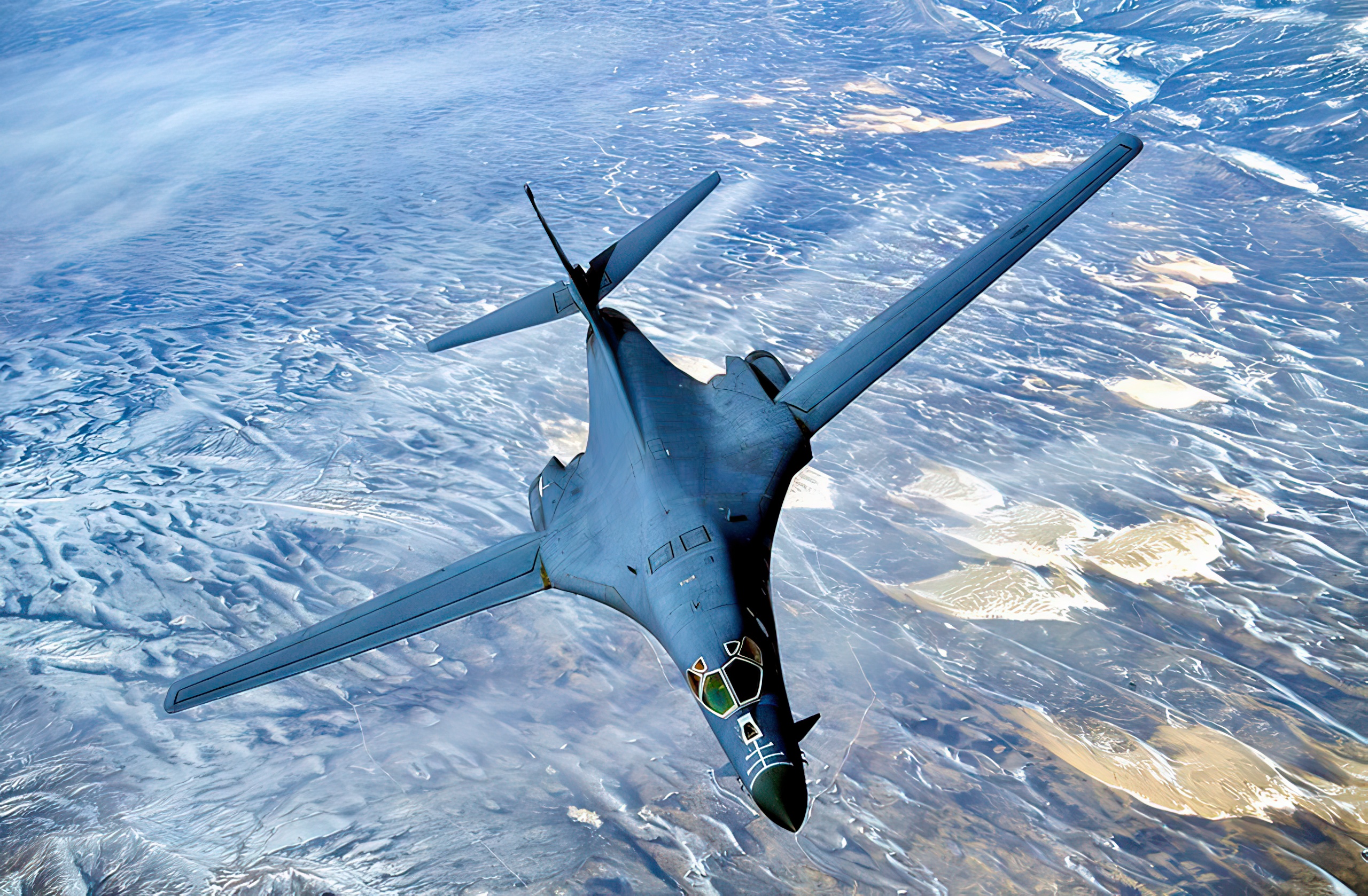 A B-1B with wings swept full forward